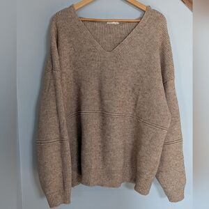 Women's Brown‎ Oversized Seam Detail Drop Shoulder Chunky Knit Hooded Sweater